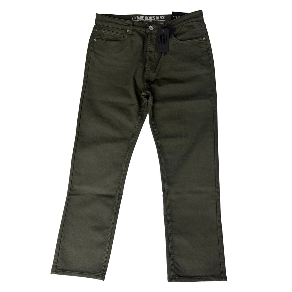 VGB Vintage Genes Black Men's Green Olive Denim Jean Slim Fit Stretch 34W X32L